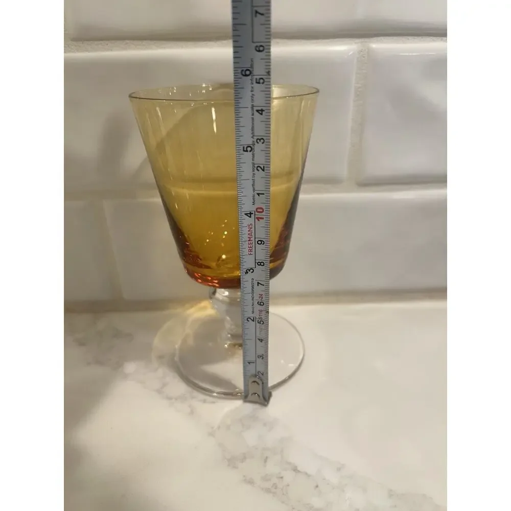 Vtg Set Of 4 Amber Crystal Iced Tea Glasses Bubble Accent Stems 3 Lg And 1 Small